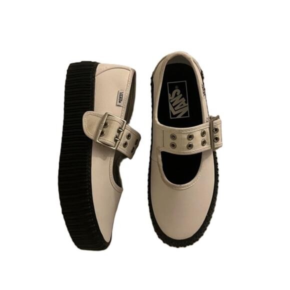 Vans Mary Jane Creepers Black and White Buckle Shoes, Size 6 - Picture 5 of 7